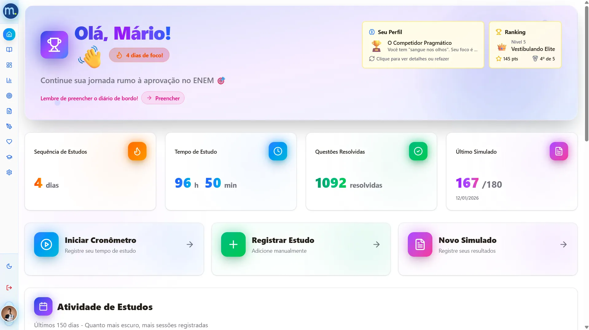 Tela da plataforma Órbita: Painel do aluno